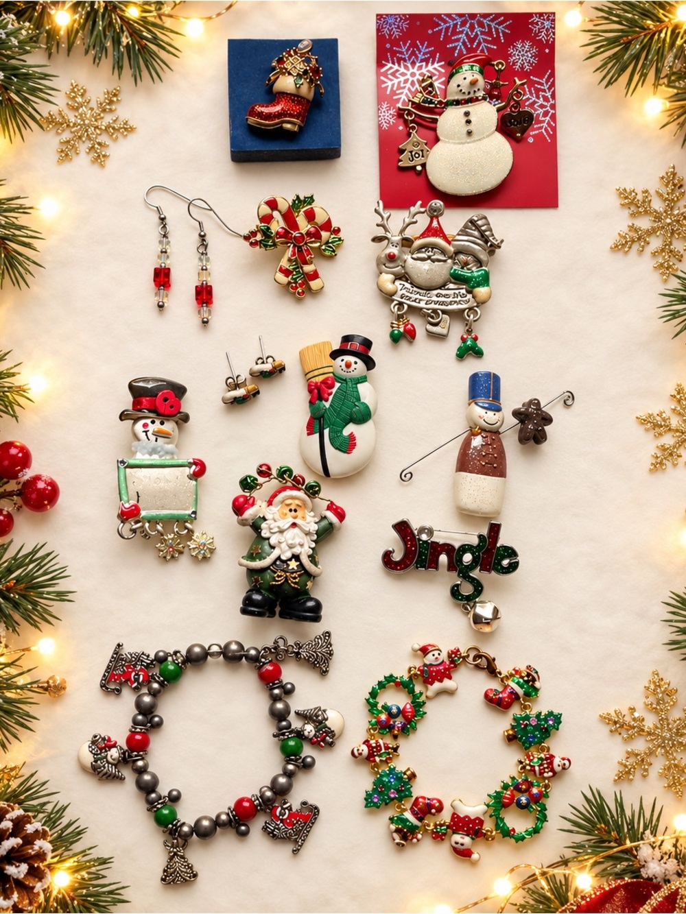 Festive Christmas Charm Bracelet and Earrings Set - Multicolor